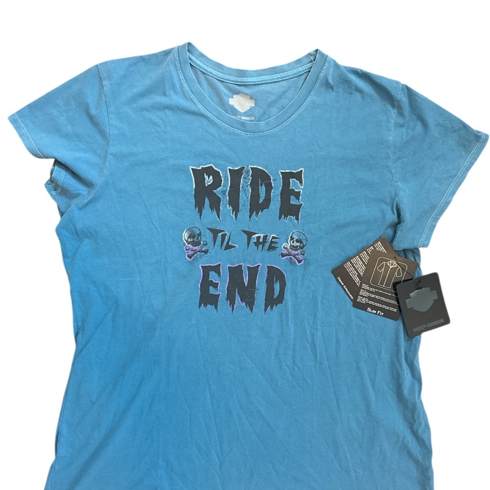 Harley Davidson Motorcycles Blue T-shirt Women Size 2XL Biker Gothic